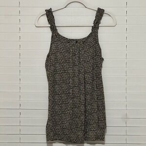 Daisy Fuentes Womens Onyx Combo Geometric Ruffle Strap Tank Top Large